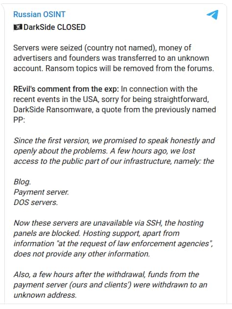 takian.ir bitcoin servers darkside ransomware gang seized 2